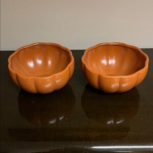 Set of Two Orange Pumpkin Bowls